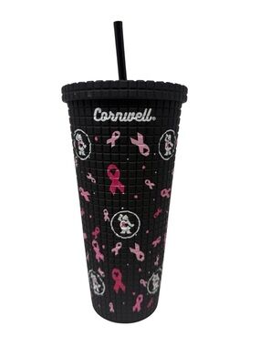 Cornwell Black Studded Tumbler with Pink Ribbon Design